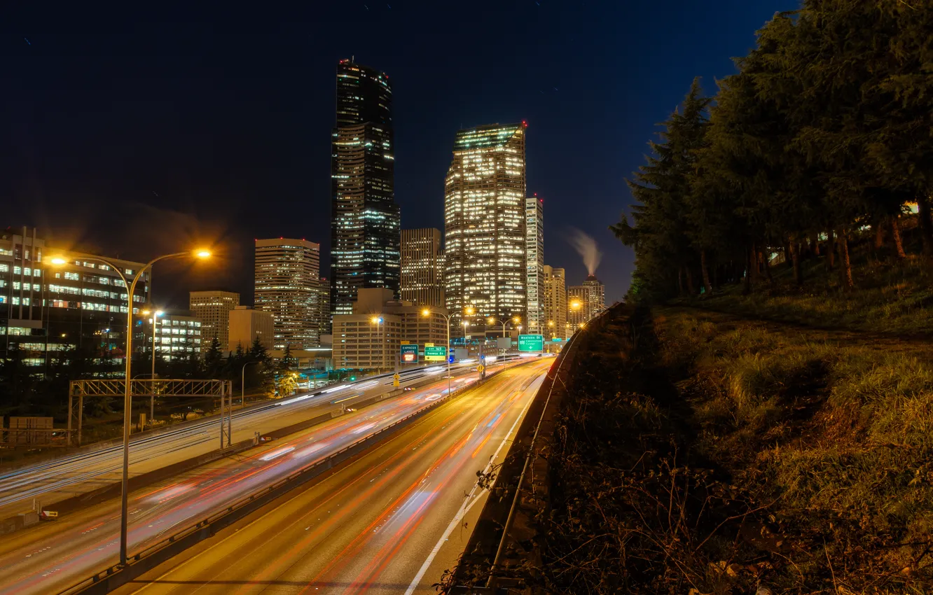 Фото обои lights, USA, United States, skyline, night, skyscraper, evening, Washington