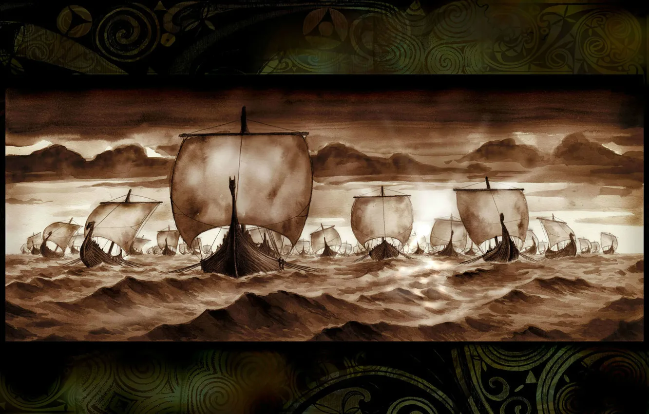 Фото обои Vikings, Ship, Drakkar