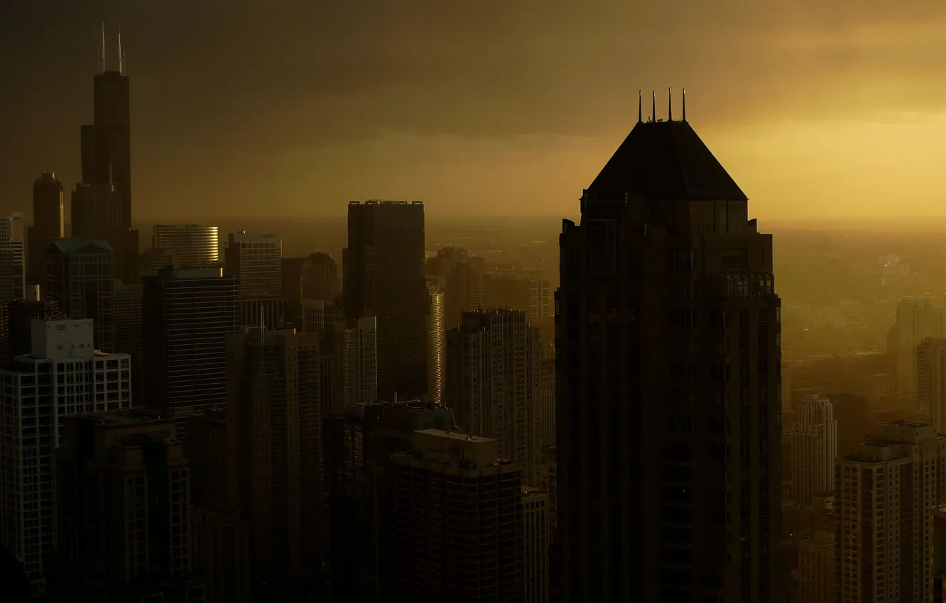 Фото обои закат, небоскребы, чикаго, Chicago