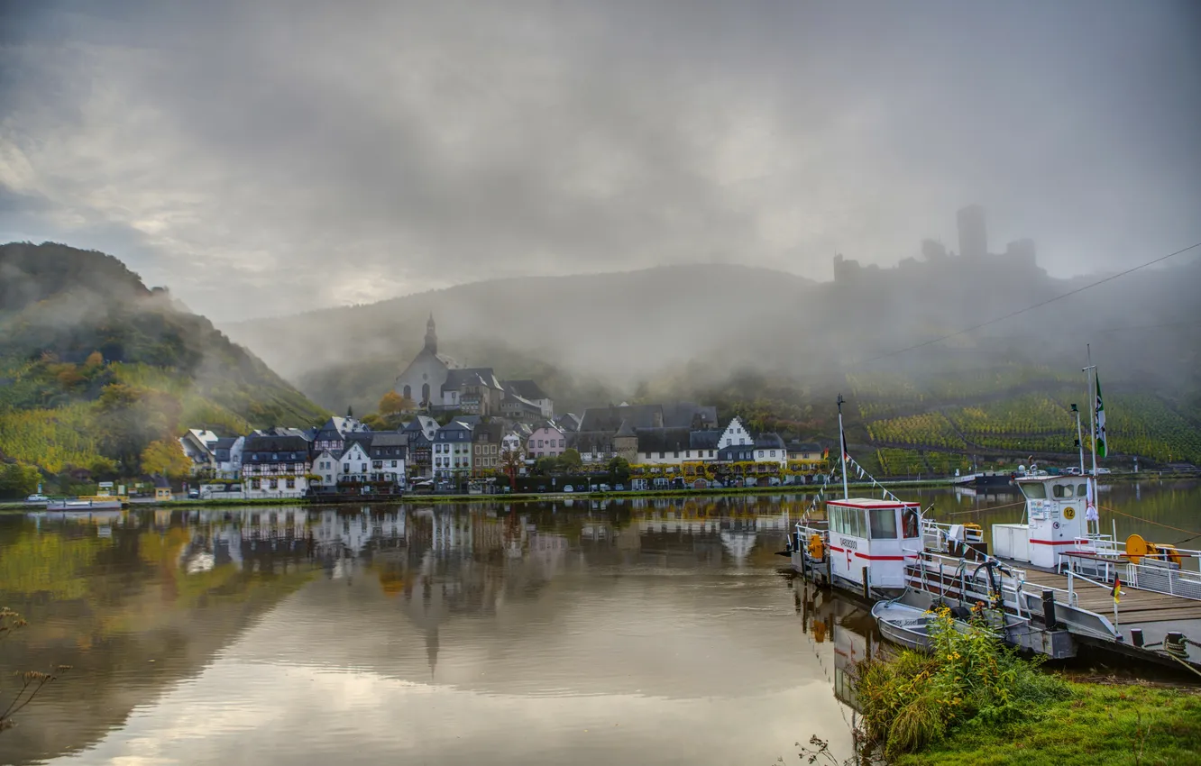 Фото обои Germany, cities, Ellenz Poltersdorf fog, Германия .