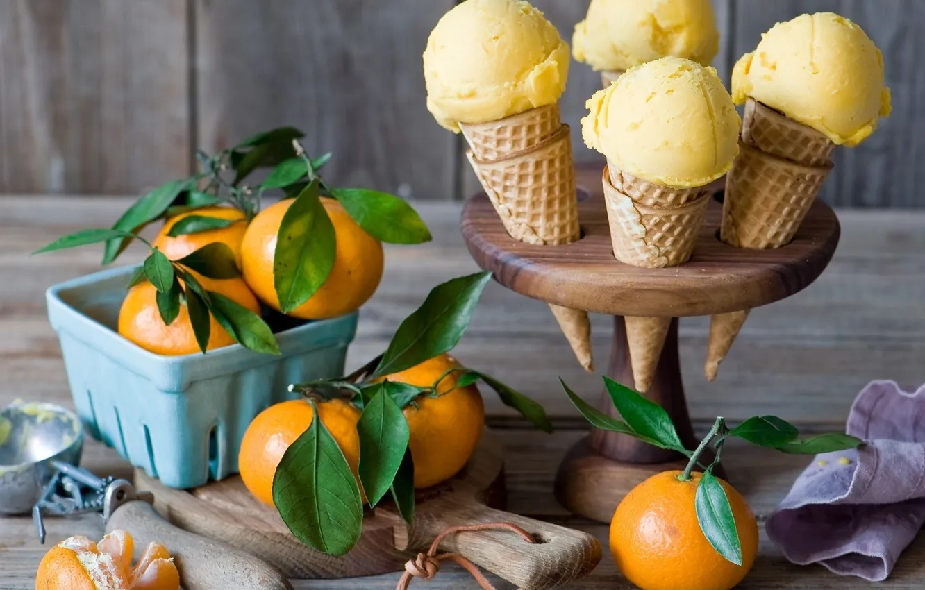 Фото обои еда, food, sweet, dessert, мандарины, ice cream, oranges, Мороженое