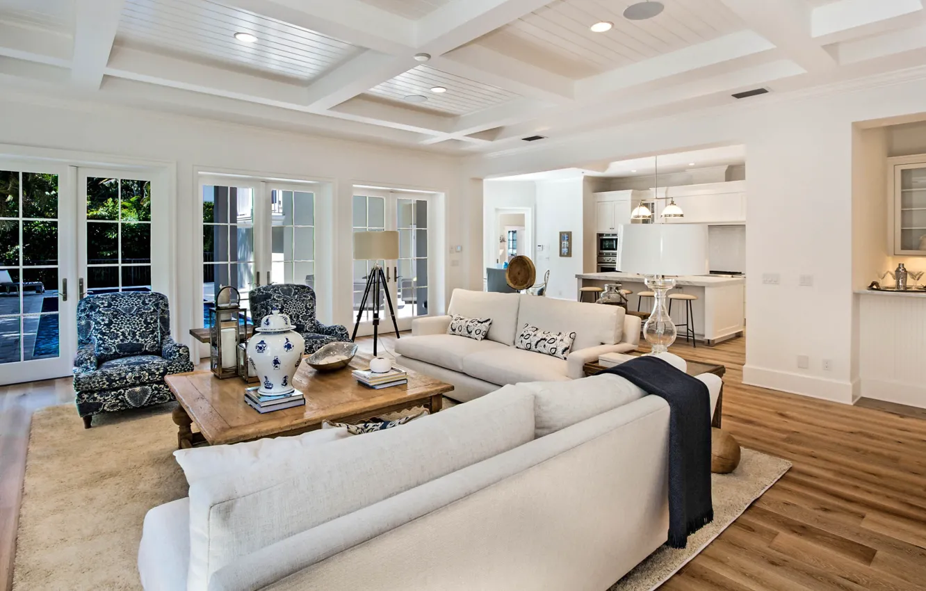Фото обои вилла, интерьер, кухня, гостиная, Florida, Old Naples House, by Susan Petril interior, Foresite home