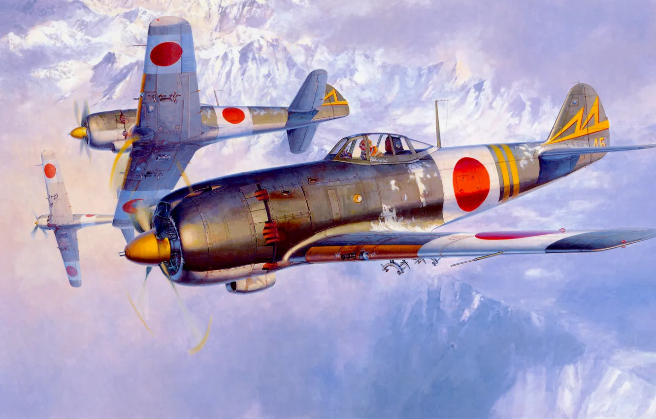 Фото обои war, art, airplane, painting, ww2, japanese fighter, Nakajima Ki-84