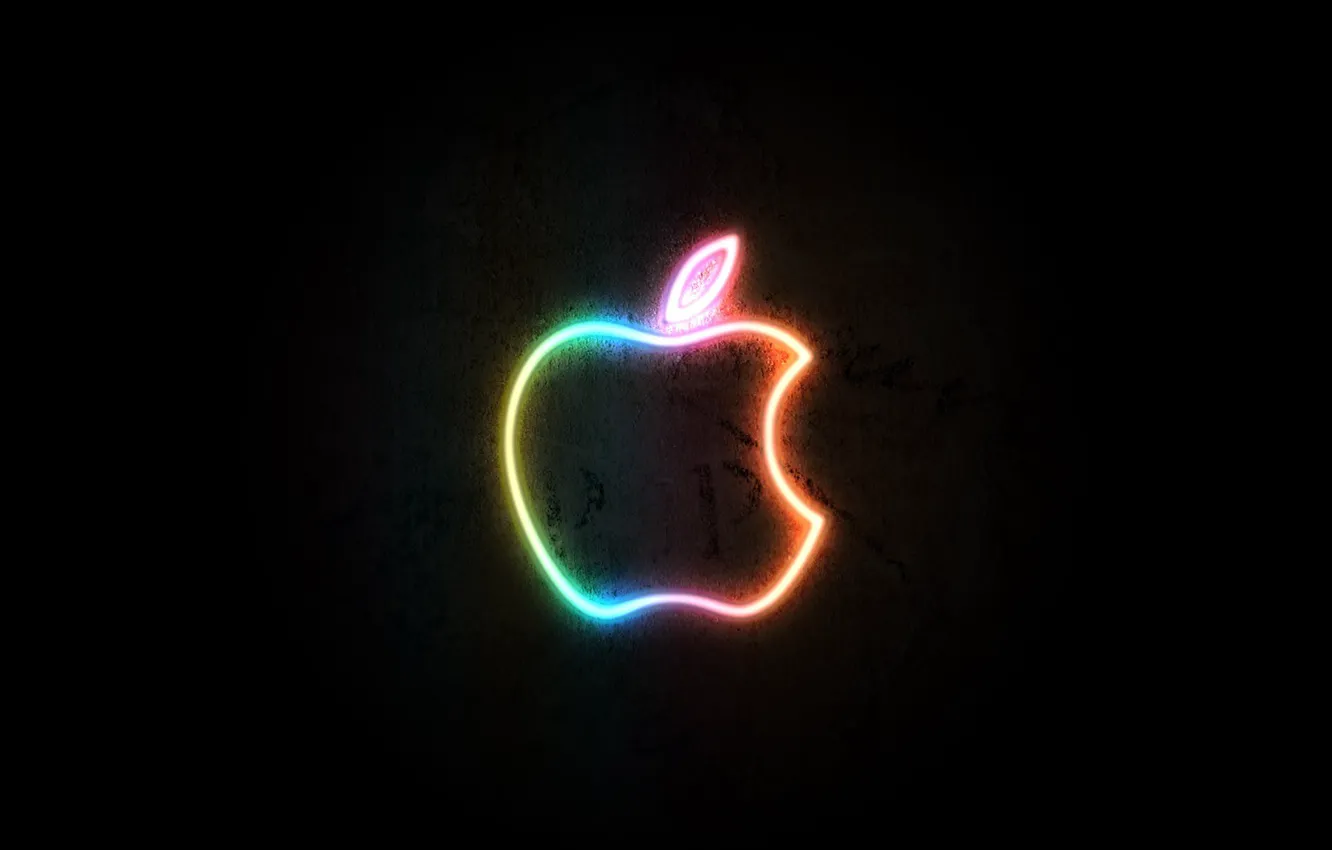 Фото обои черный, apple, логотип, Неон