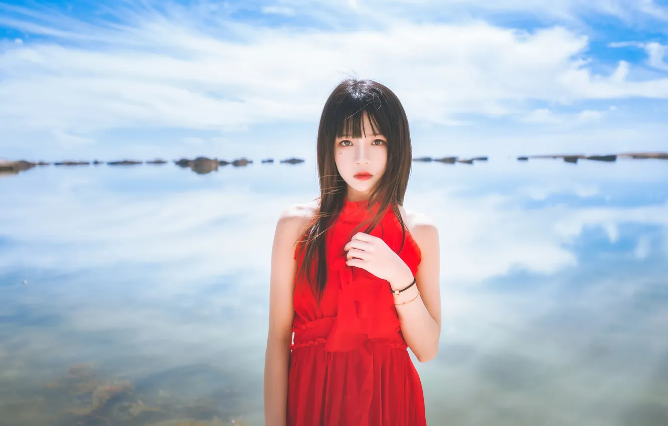 Фото обои Beautiful, Asian, Model, Water, Woman, Lake, Pond, Pretty