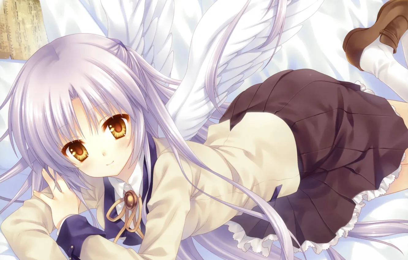 Фото обои взгляд, крылья, ангельские ритмы, angel beats, Тачибана Канаде