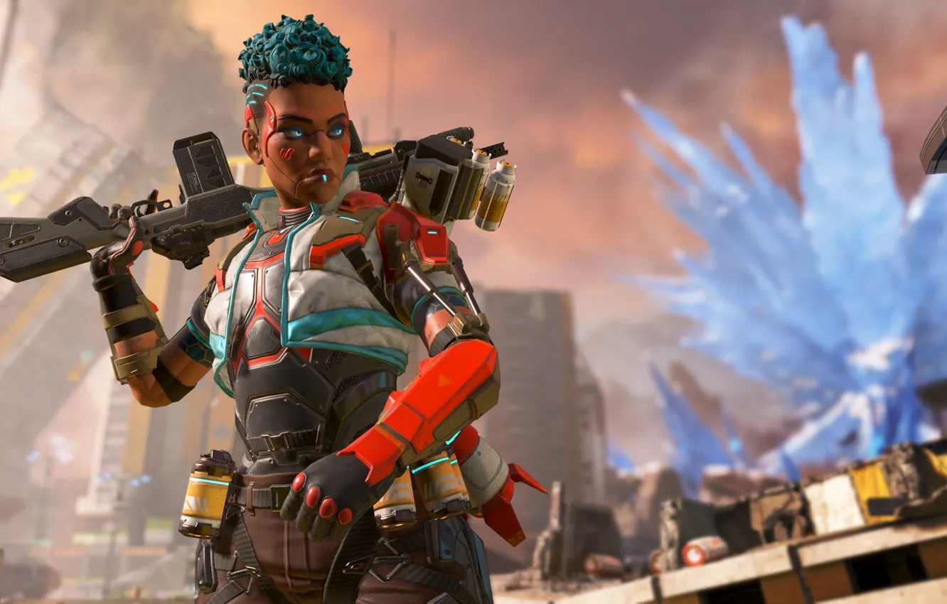 Фото обои девушка, оружие, Apex Legends, Bangalore