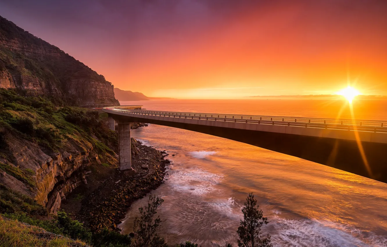 Фото обои пейзаж, закат, Sea Cliff Bridge, NSW Australia