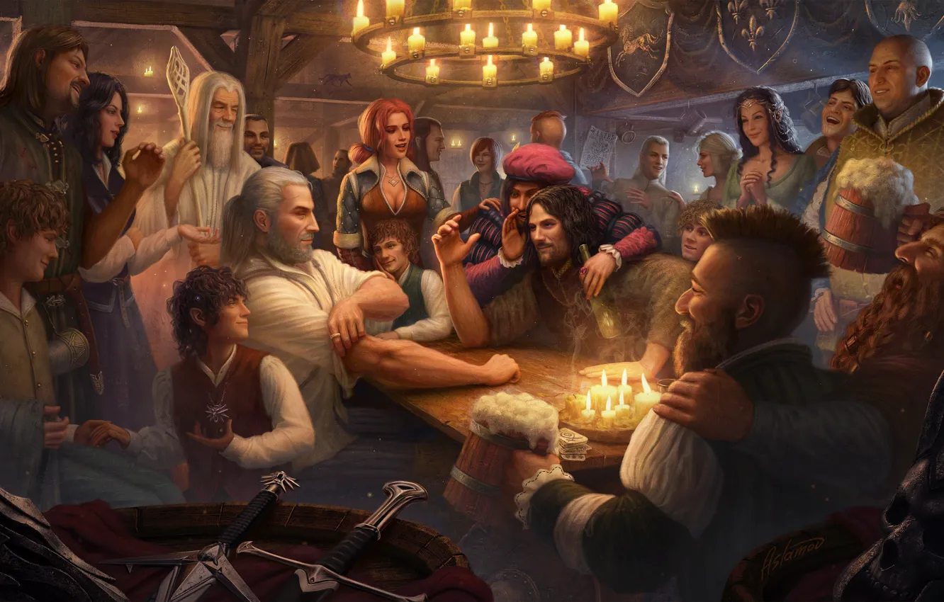Фото обои the witcher, the lord of the rings, hobbit, игровой арт, фэнтези арт, Andy Aslamov, средеземье