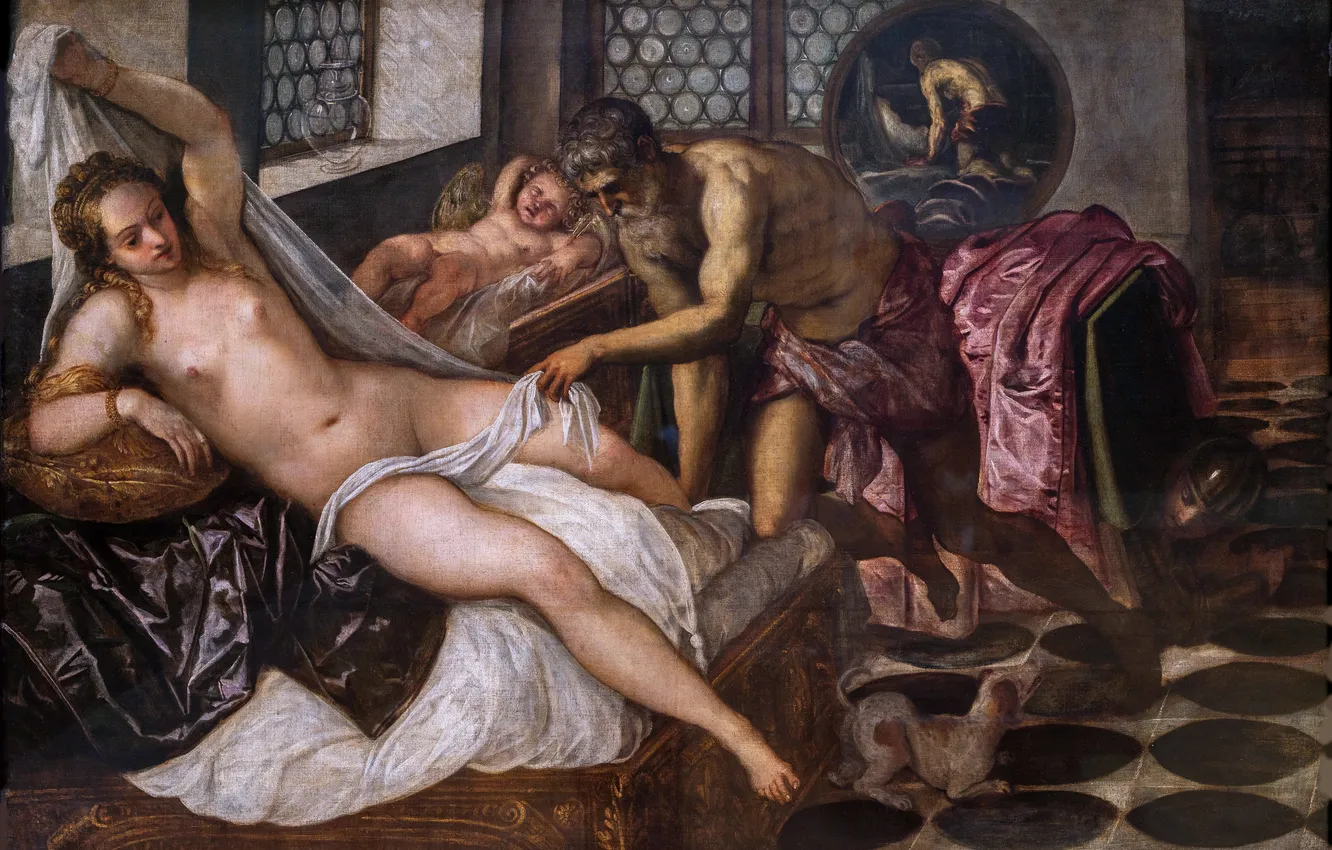 Фото обои Картина, Ребенок, мужчина, Женщина, Тинторетто, Tintoretto, Итальянский художник, Jacopo Tintoretto