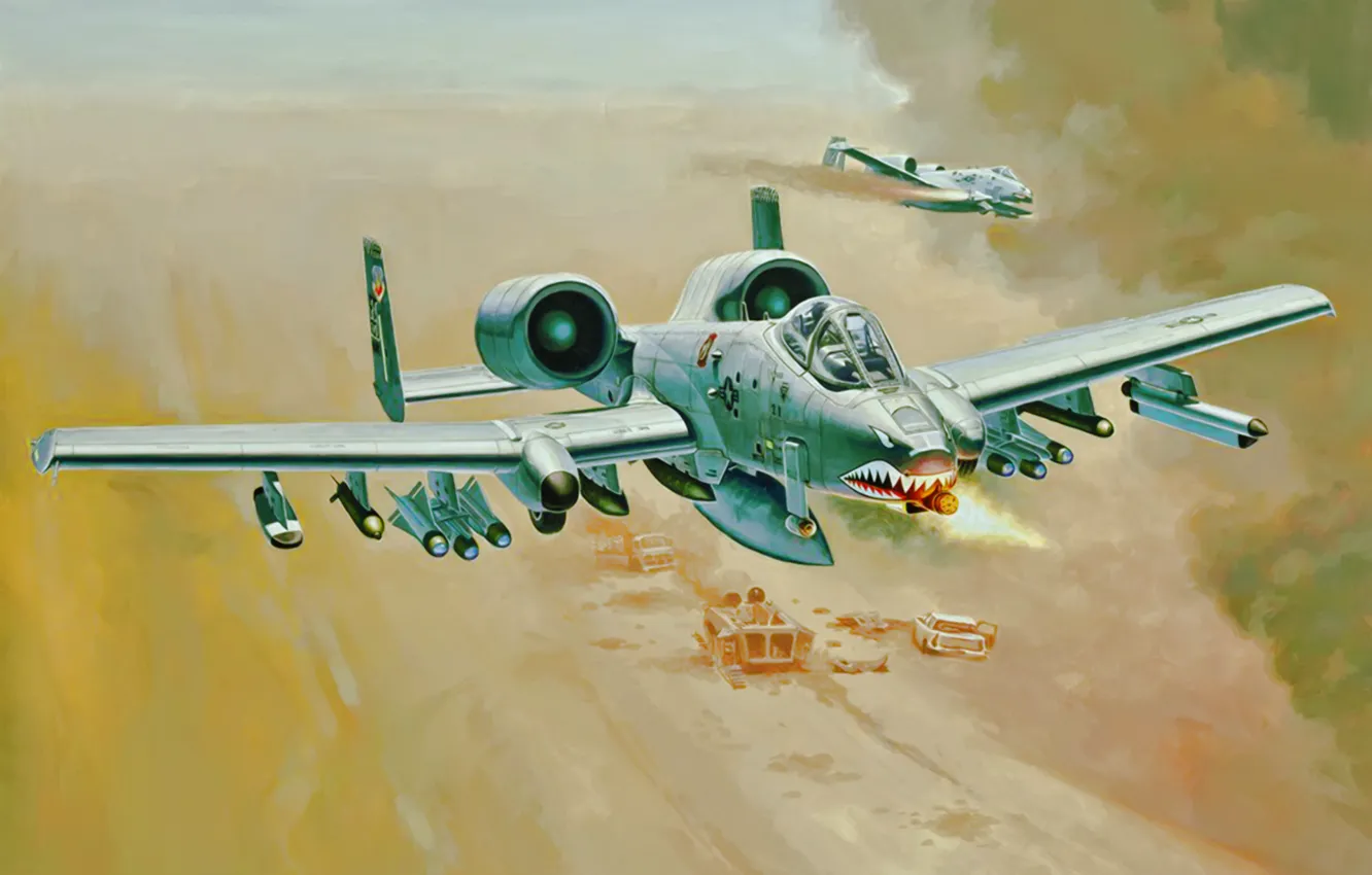 Фото обои war, art, painting, aviation, jet, A-10 Thunderbolt II