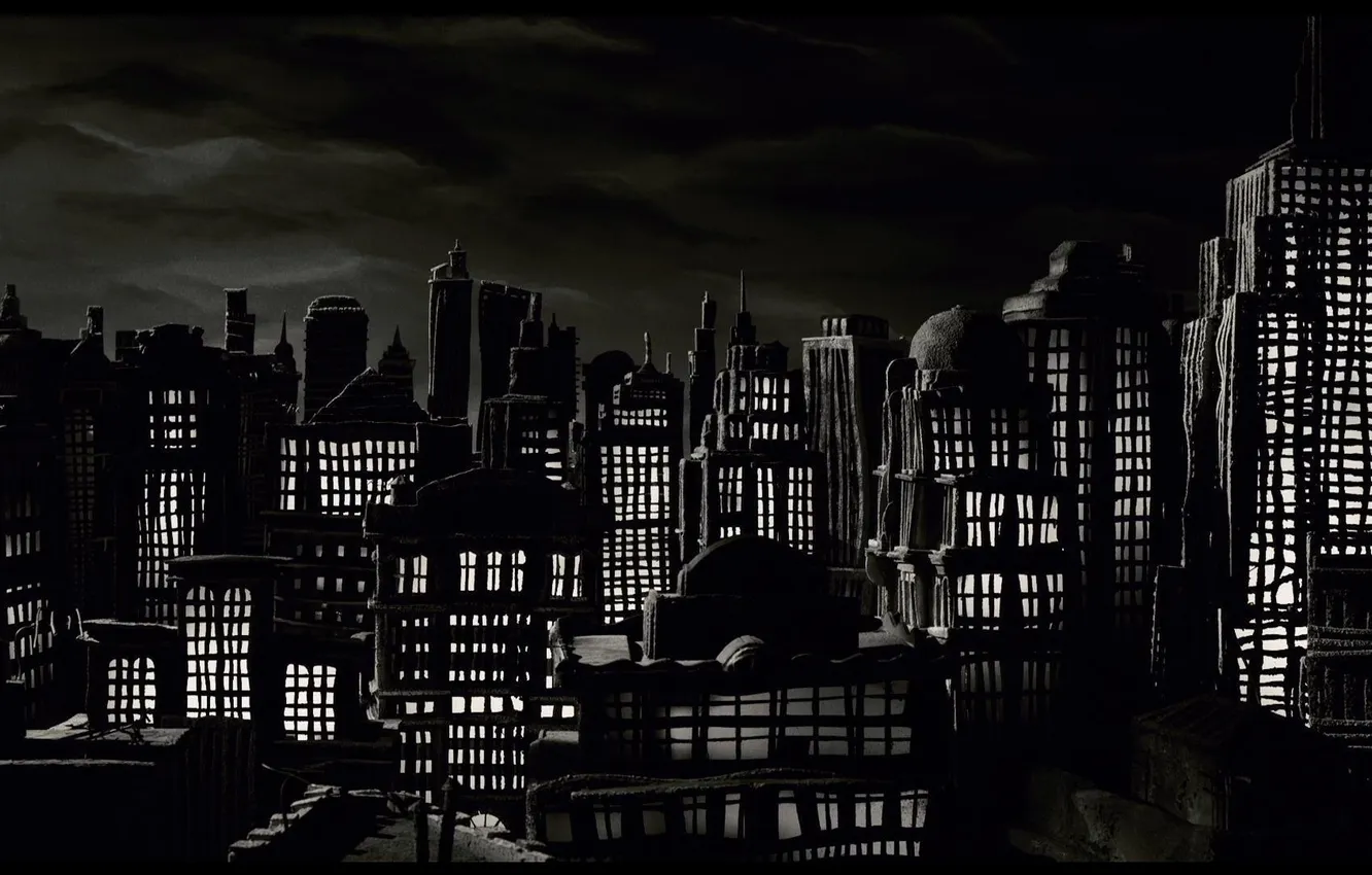 Фото обои мультфильм, ночной город, пластилиновый, мэри и макс