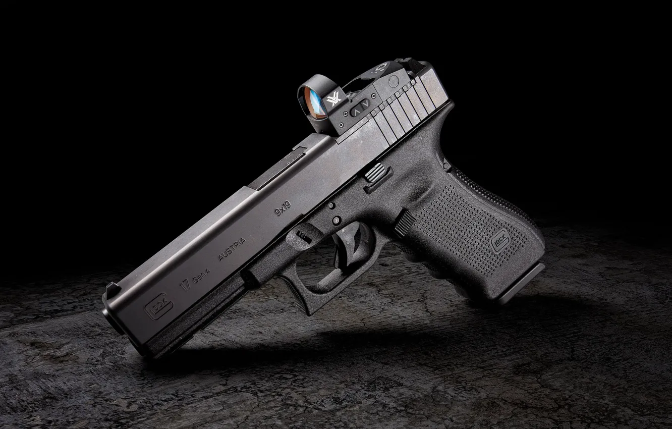 Фото обои пистолет, фон, чёрный, Glock 17 MOS