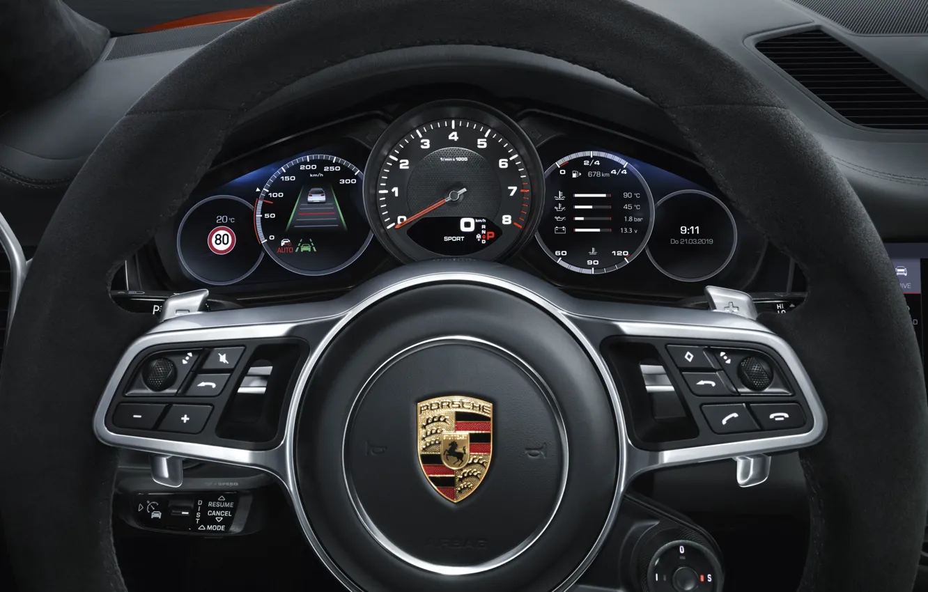 Фото обои Porsche, спидометр, руль, Coupe, Turbo, Cayenne, приборная панель, 2019