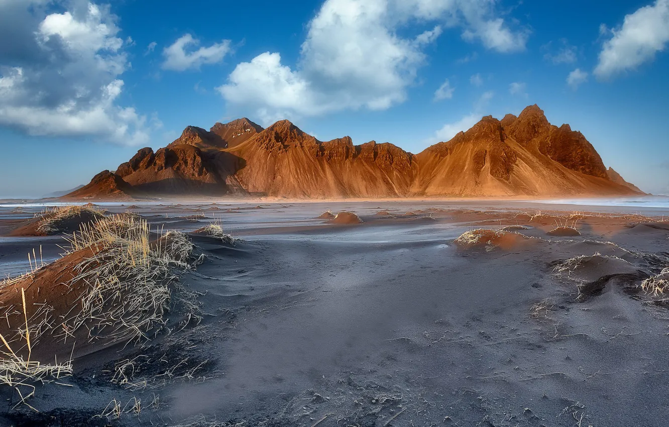 Фото обои Beach, Mountain, Iceland, Vestrahorn