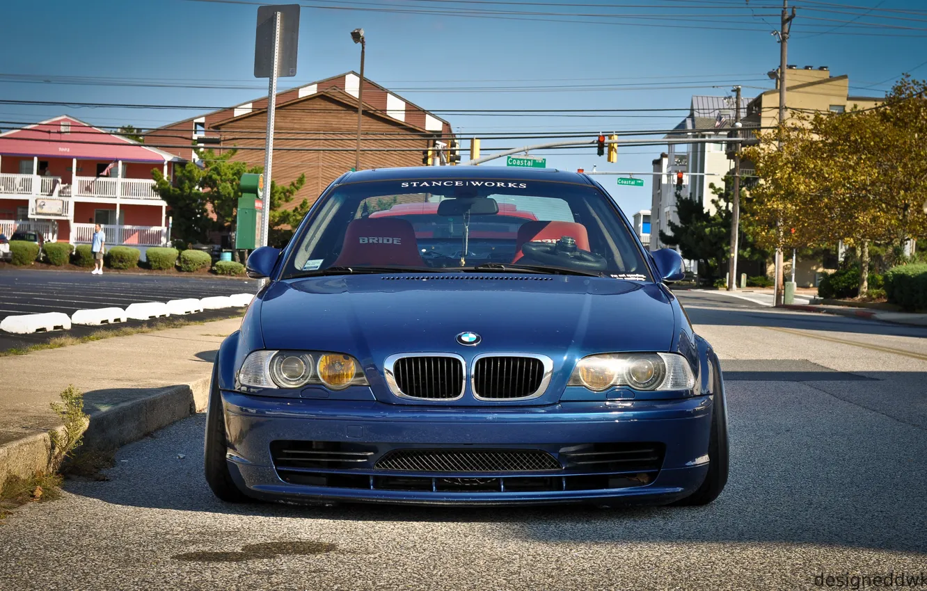 Фото обои бмв, BMW, tuning, E46, stance, stance works, синия