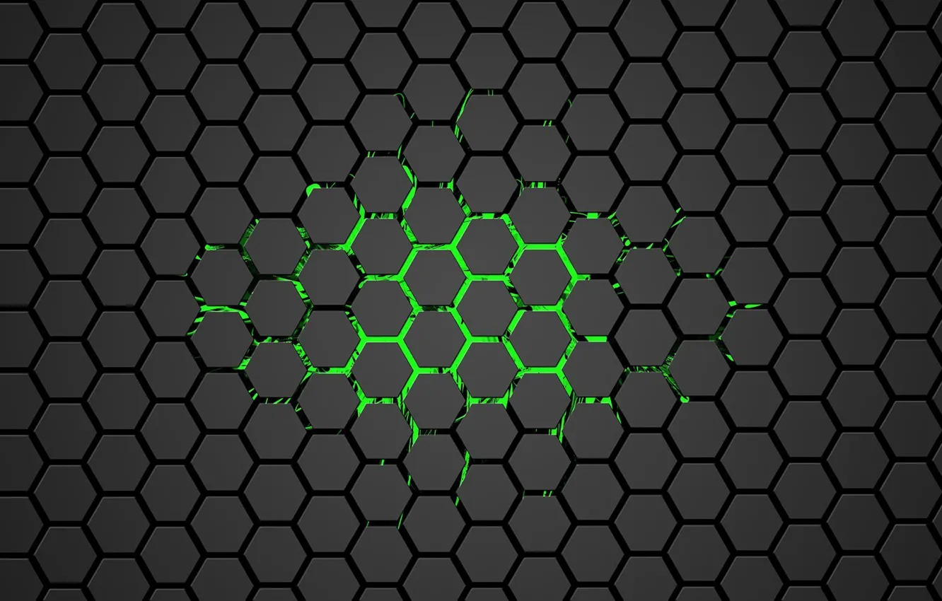 Фото обои сетка, grid, hexagon, шестиугольник, green light, зеленый свет, гексагон