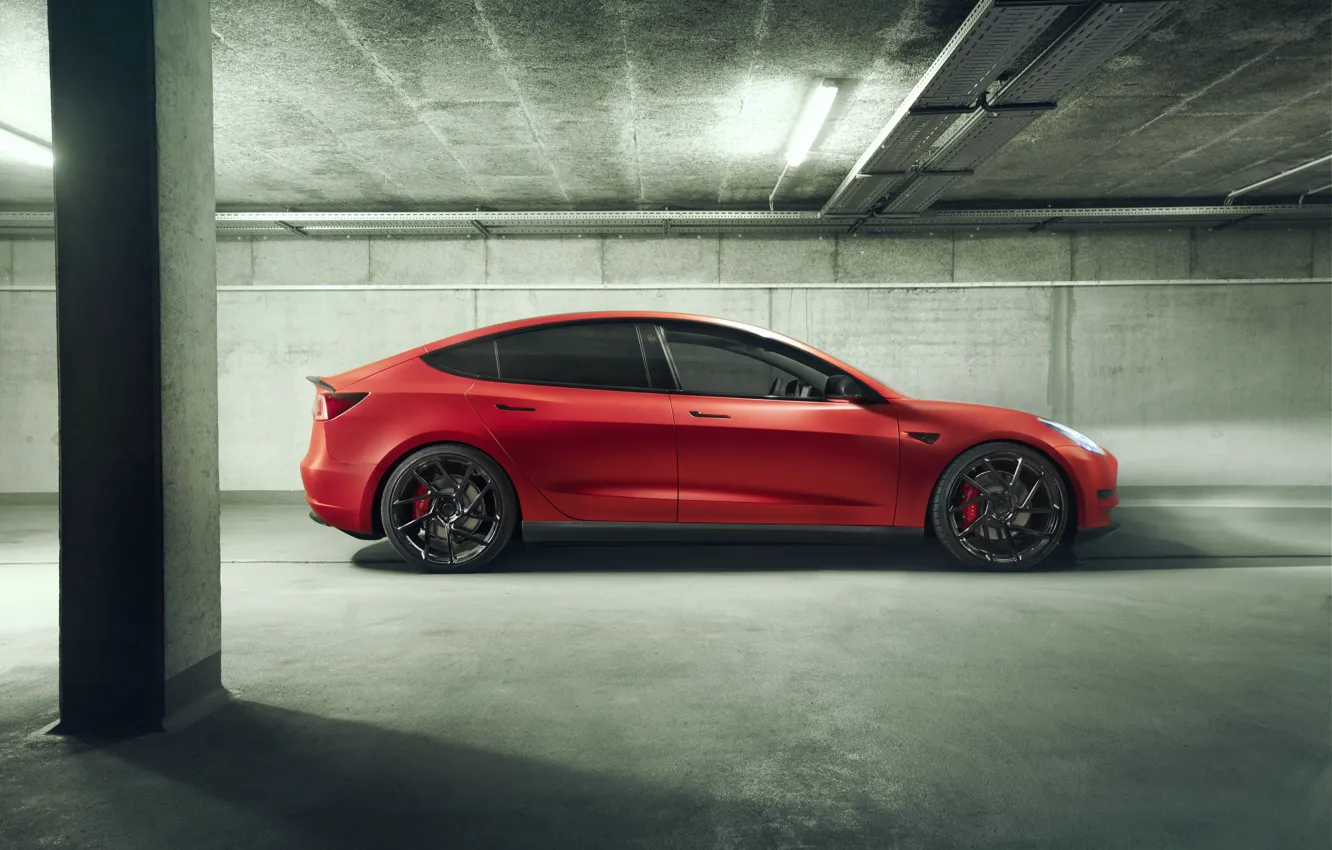 Фото обои вид сбоку, Tesla, Novitec, Model 3, 2019