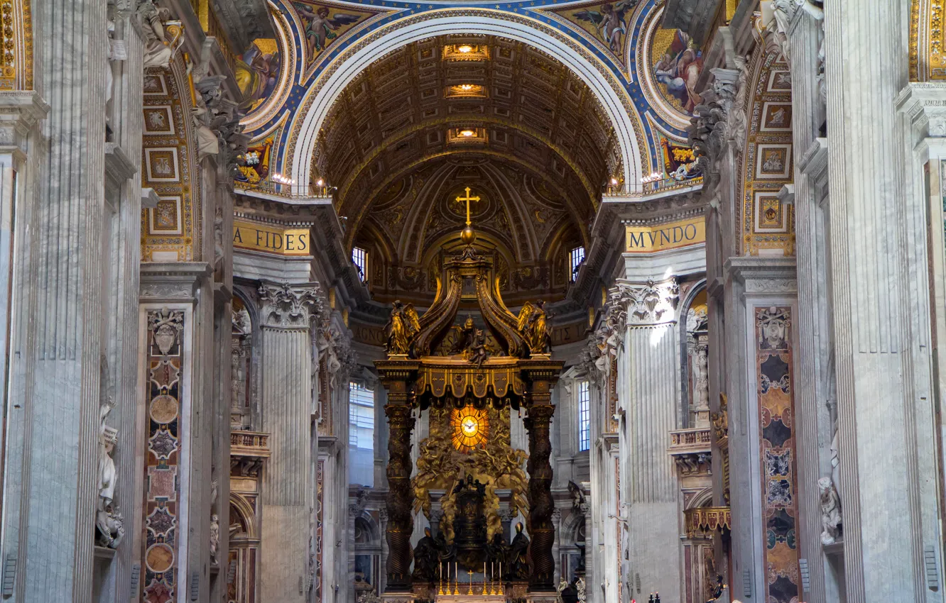 Фото обои религия, алтарь, Ватикан, собор Святого Петра, неф