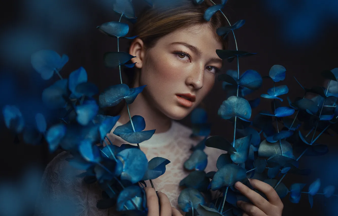 Фото обои девушка, цветы, портрет