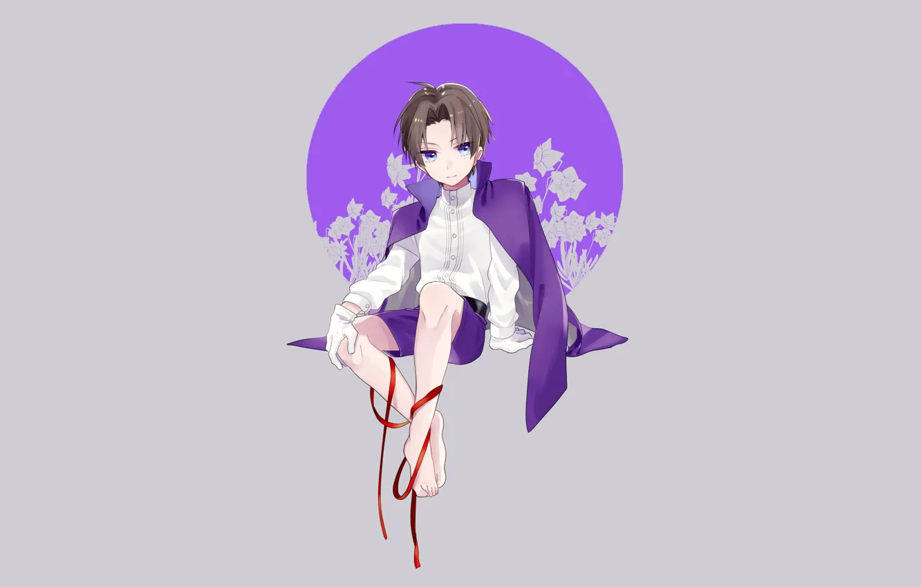 Фото обои цветы, фон, круг, мальчик, Touken Ranbu, Танец Мечей, Heshikiri Hasebe