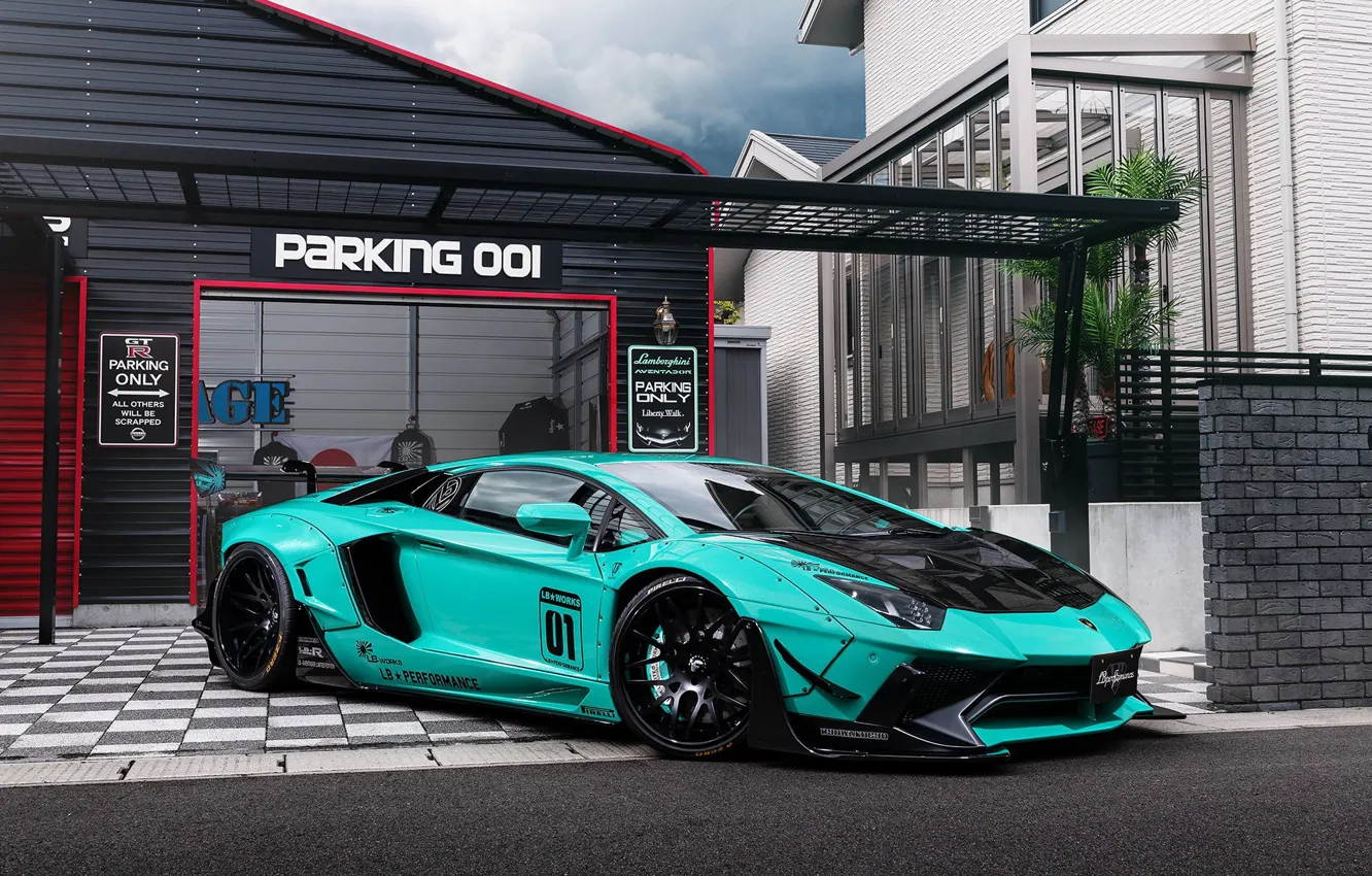 Фото обои Lamborghini, Front, Aventador, Liberty Walk, LB Works