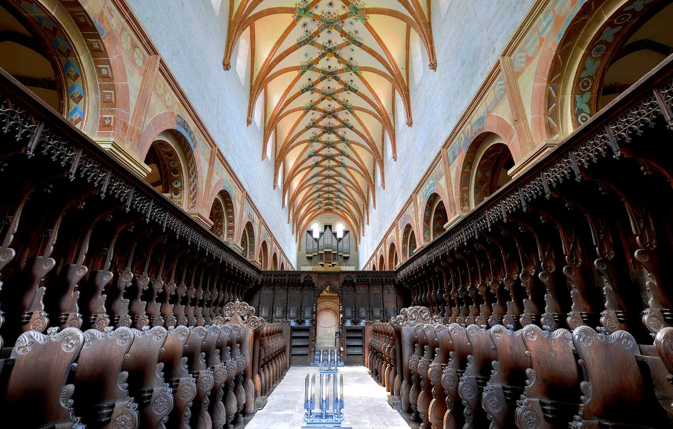 Фото обои Германия, зал, орган, Баден-Вюртемберг, неф, монастырь Маульбронн