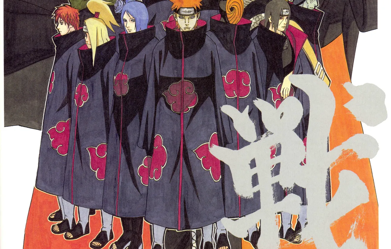 Фото обои ниндзя, плащ, Naruto, отряд, Itachi, Akatsuki, Deidara, Sasori