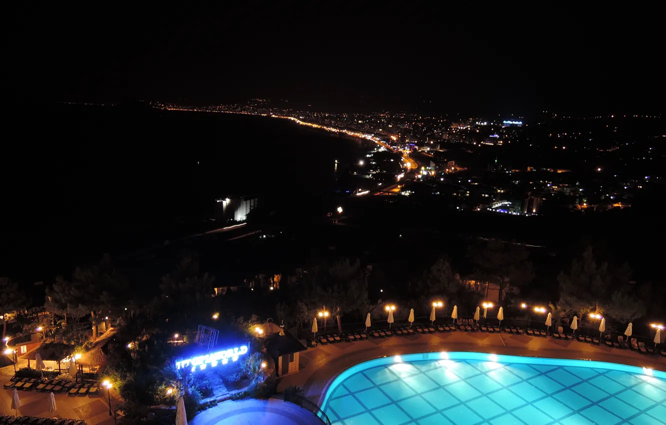 Фото обои ночь, город, огни, высота, отель, Турция