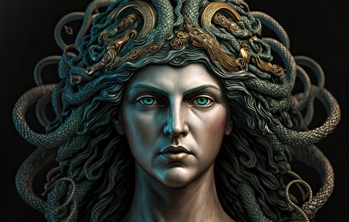 Фото обои stone, greek mythology, medusa-, venomous snakes