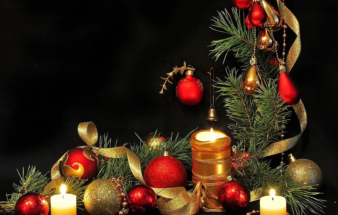 Фото обои шары, обои, игрушки, елка, рождество, свечи, Новый год, New Year