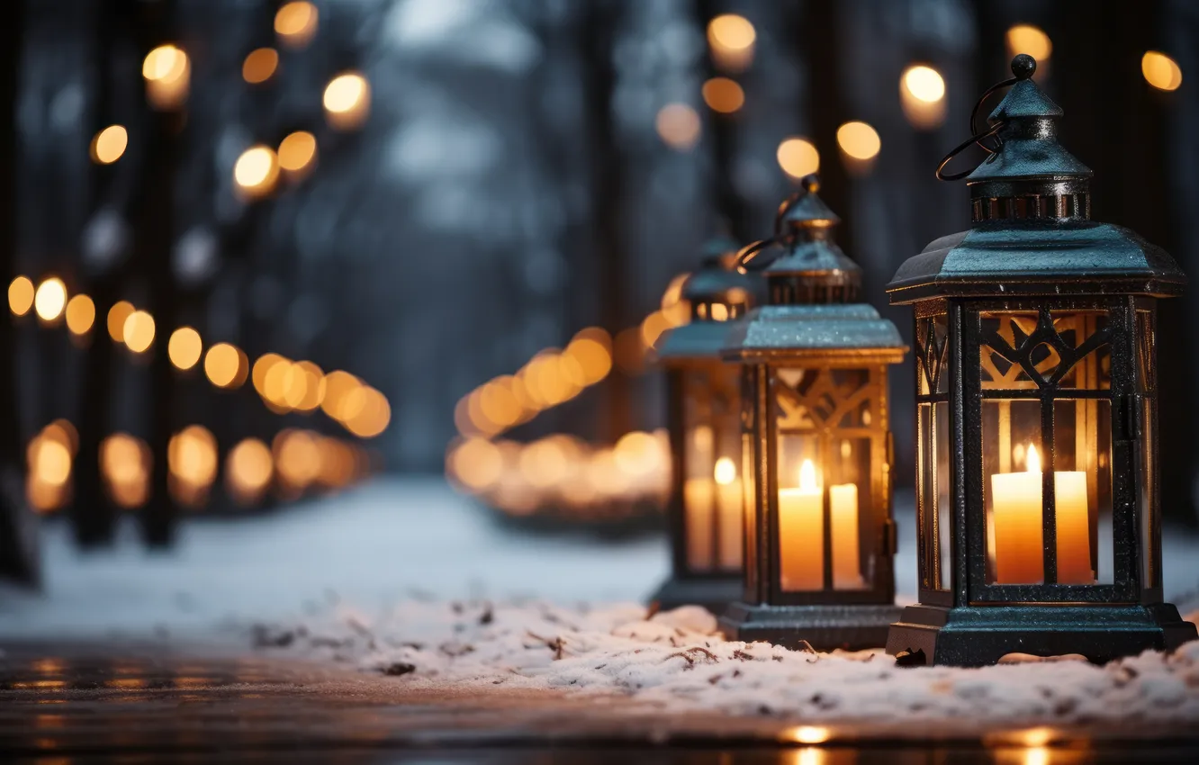 Фото обои зима, снег, ночь, Рождество, фонарь, Новый год, Christmas, night