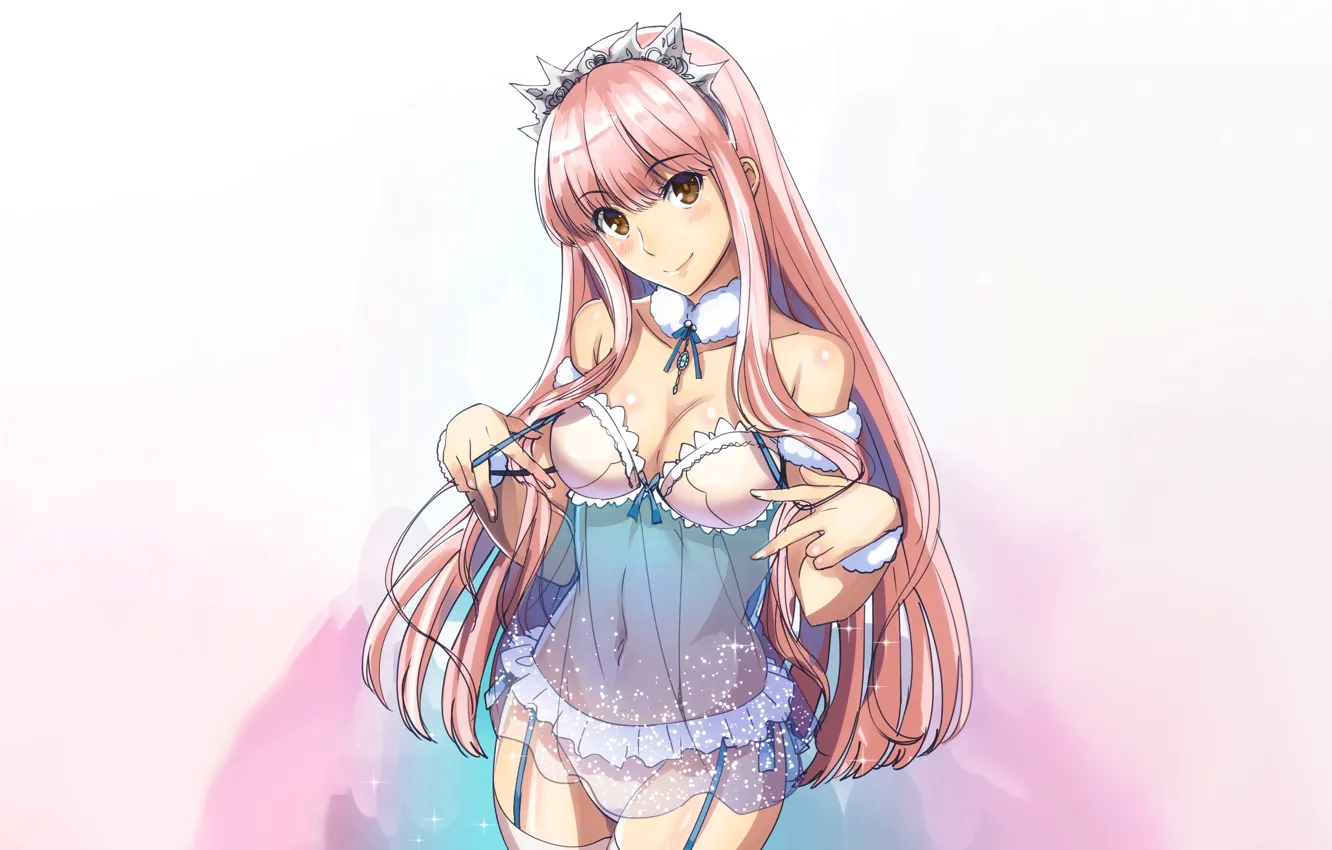 Фото обои girl, sexy, lingerie, pantsu, cleavage, babydoll, panties, thighhighs