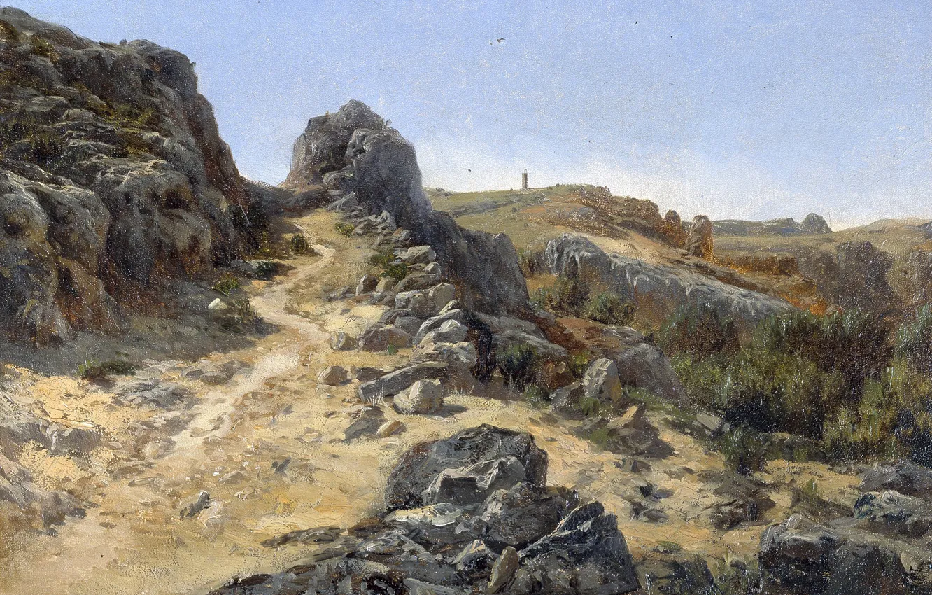 Фото обои пейзаж, камни, скалы, картина, тропинка, Карлос де Хаэс, Пейзаж близ Монастыря