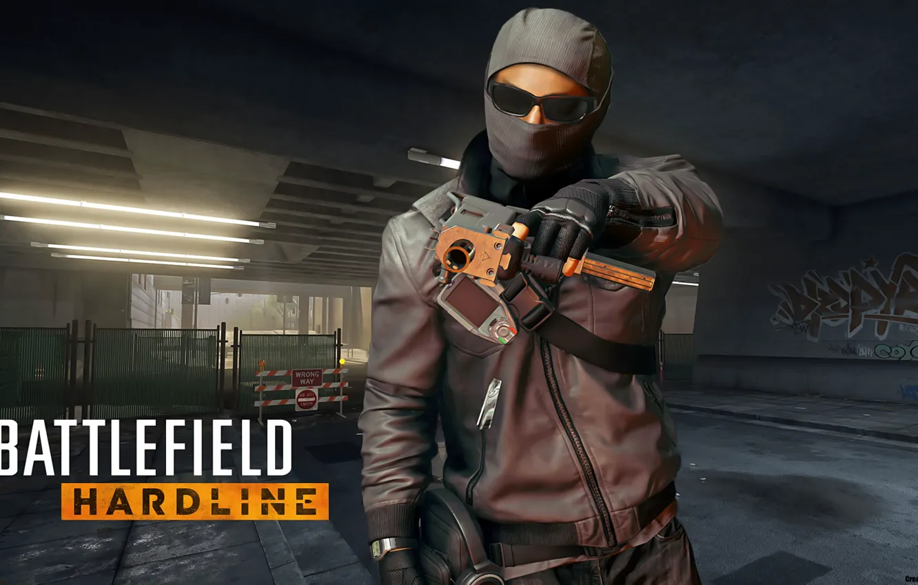 Фото обои маска, очки, узи, преступник, Visceral Games, BATTLEFIELD Hardline