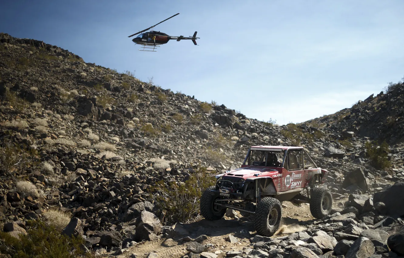 Фото обои пустыня, джип, вертолет, desert, jeep