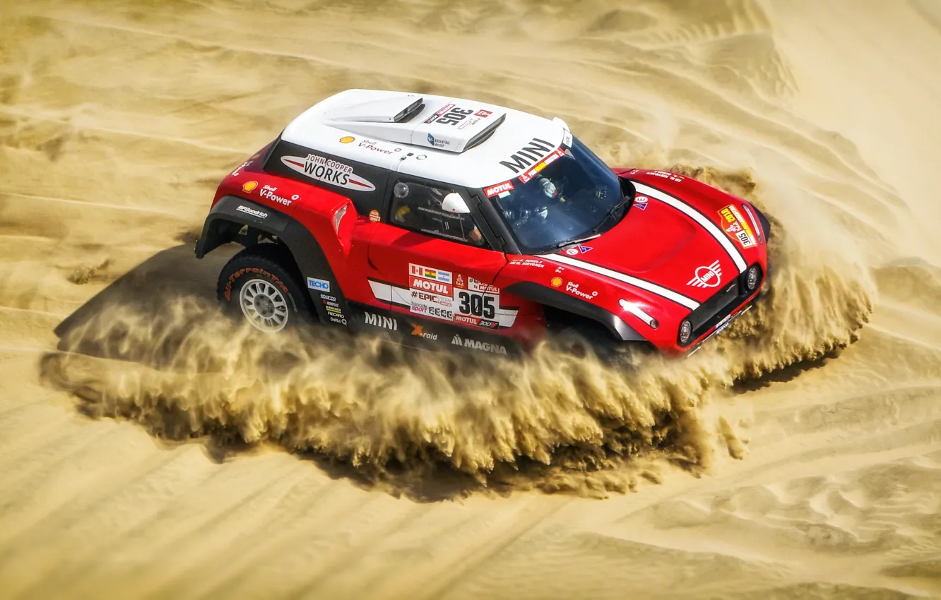 Фото обои Песок, Красный, Mini, Спорт, Пустыня, Rally, Dakar, Дакар