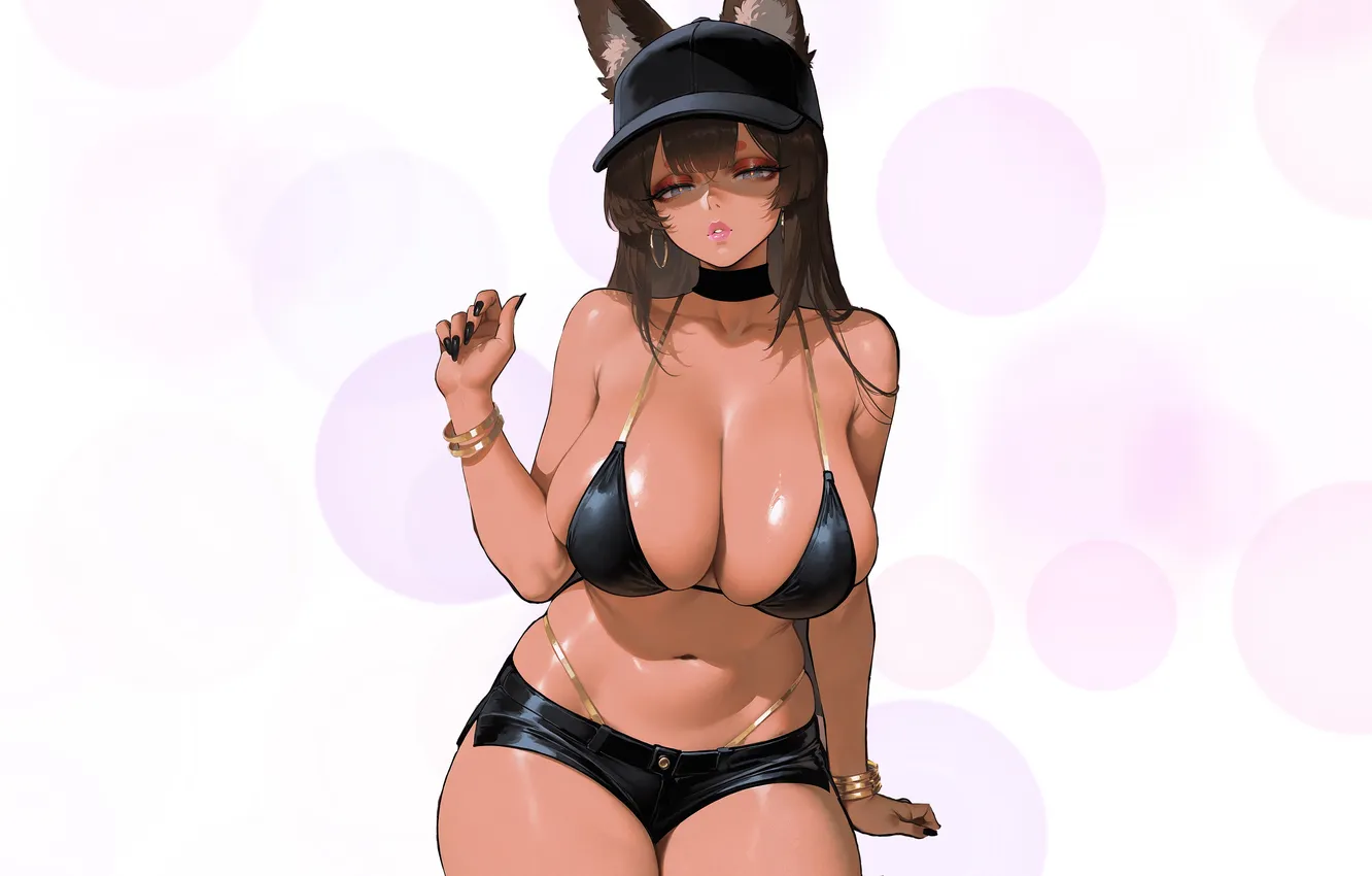 Фото обои girl, hot, sexy, wet, boobs, anime, brown, pretty