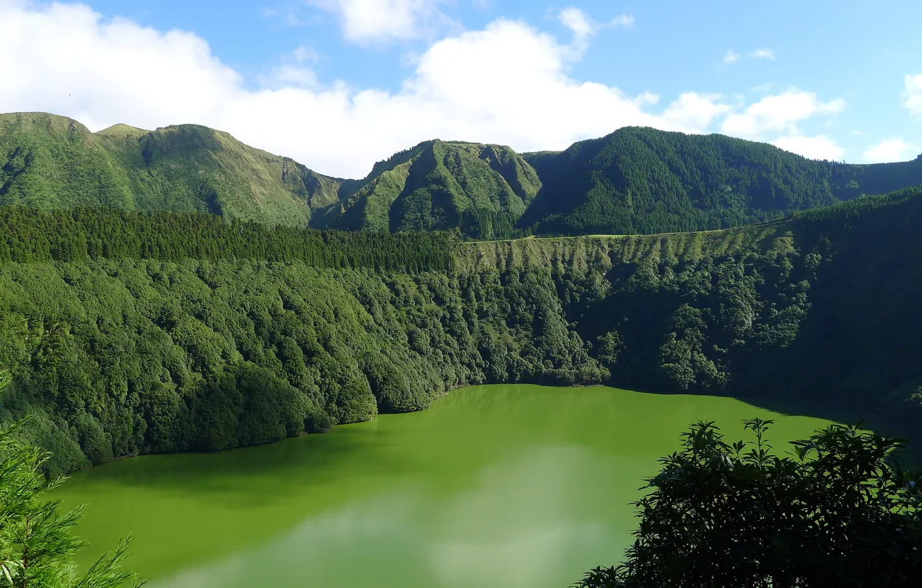 Фото обои пейзаж, горы, природа, озеро, Португалия, Azores