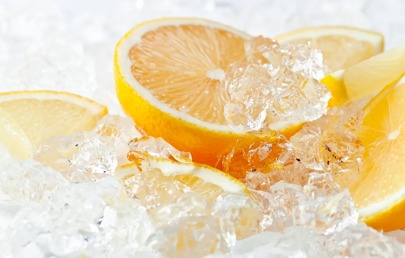 Фото обои лед, лимон, апельсин, цитрус, lemon, ice, orange, citrus