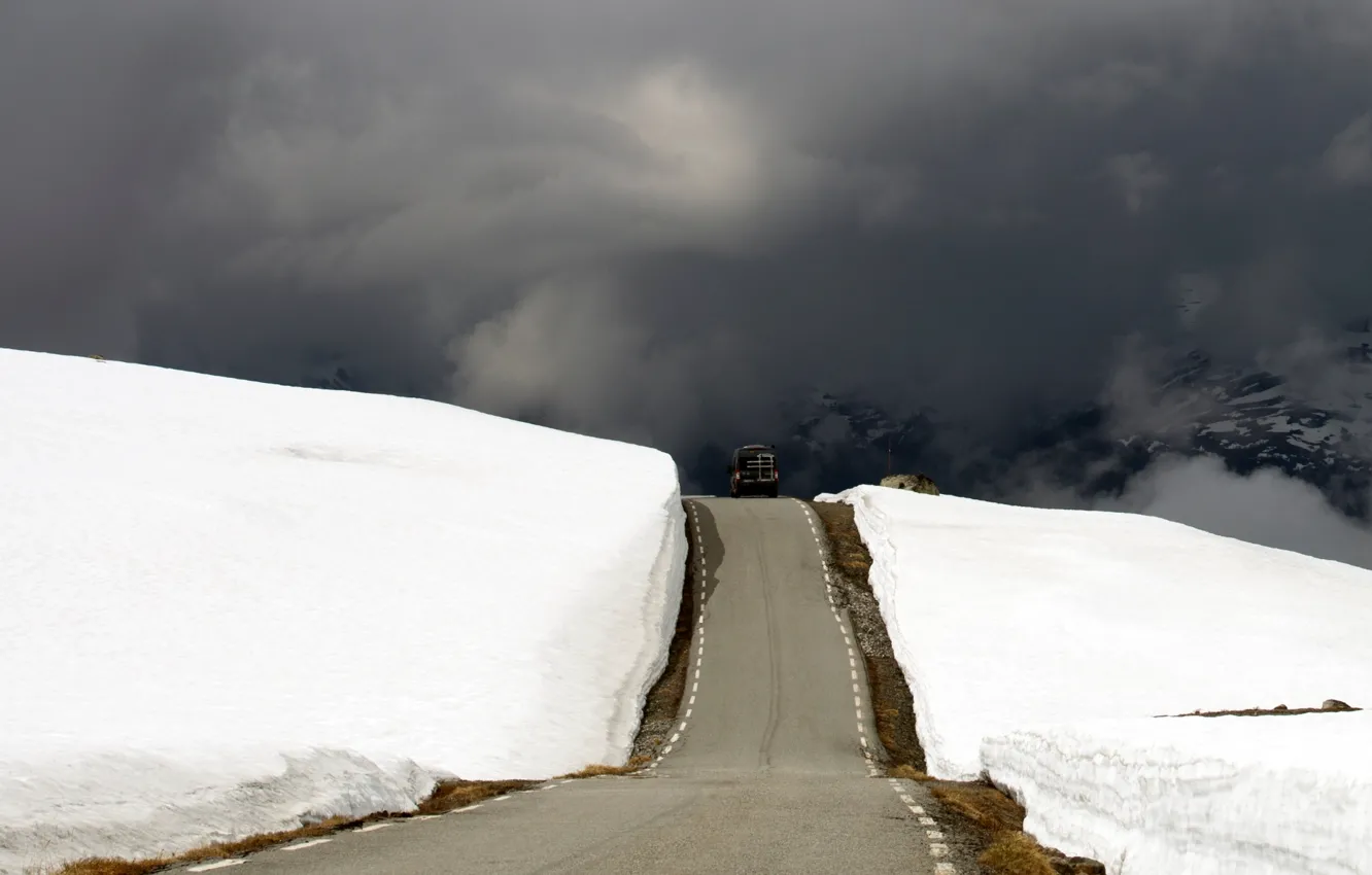 Фото обои дорога, снег, Norway, Hardangervidda
