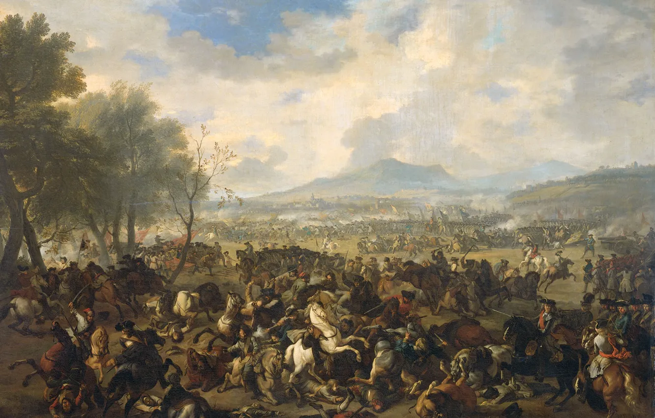 Фото обои картина, баталия, Ян ван Хухтенбург, Битва при Рамильи между Французами и Союзниками