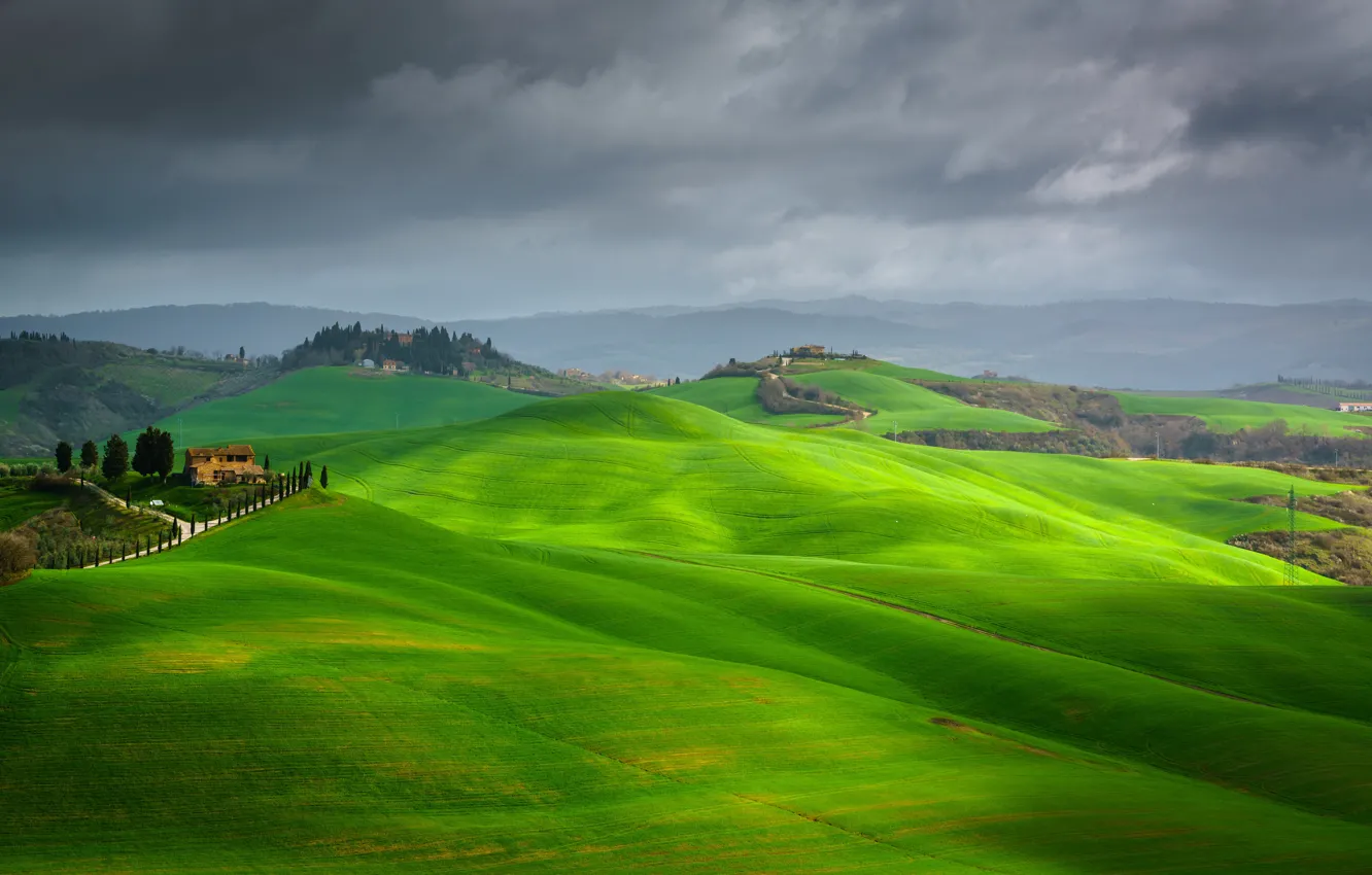 Фото обои холмы, Италия, Тоскана