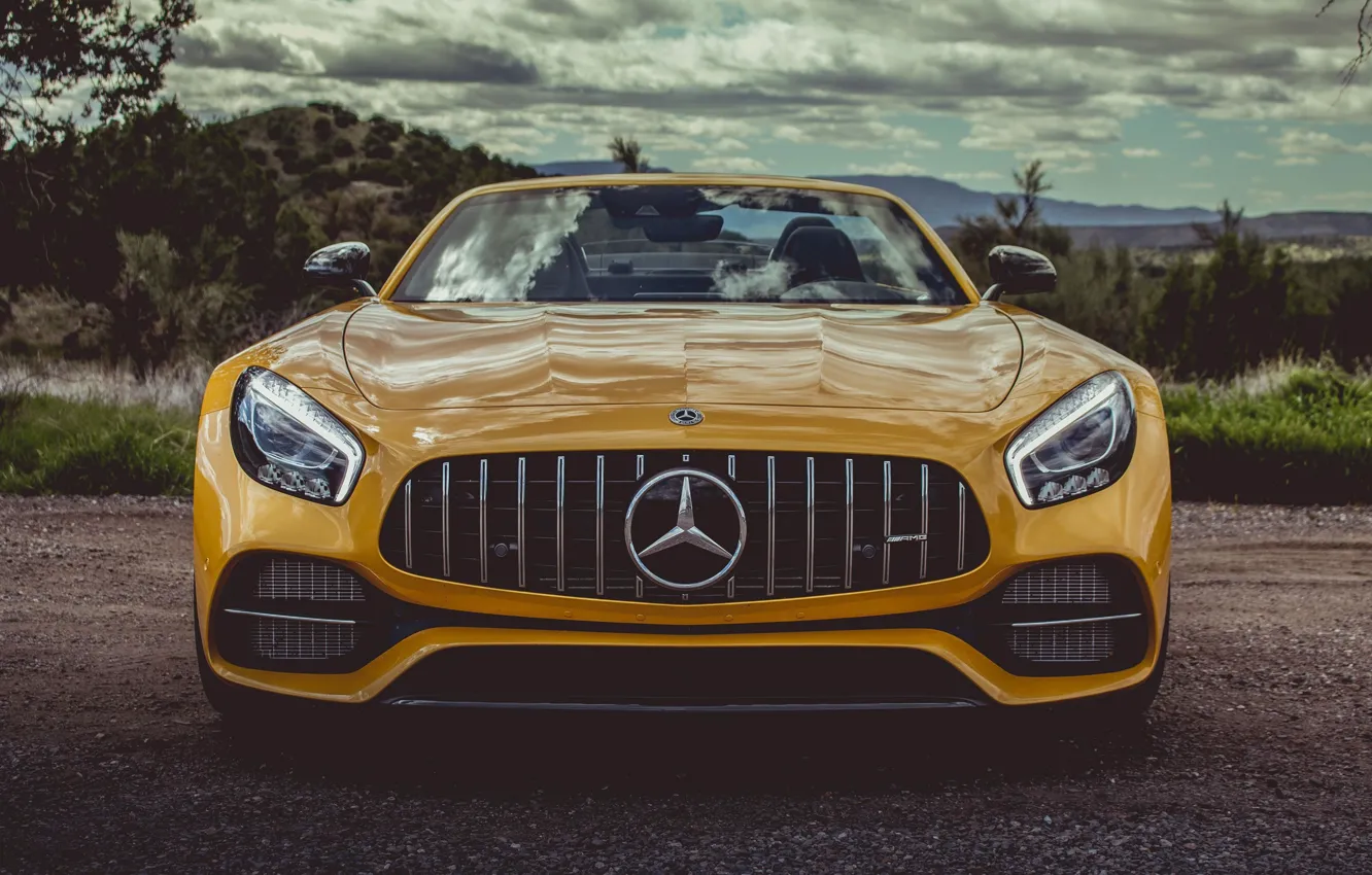 Фото обои car, Roadster, Mercedes, logo, yellow, Mercedes Amg, Mercedes Amg Gt Roadster, Mercedes Amg Gt