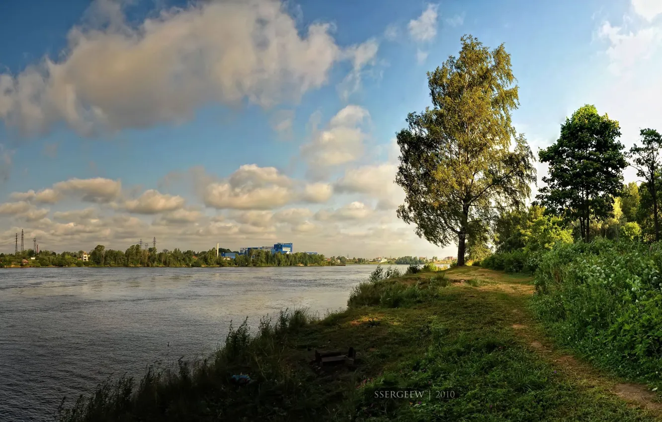 Фото обои облака, деревья, река, serg-sergeew