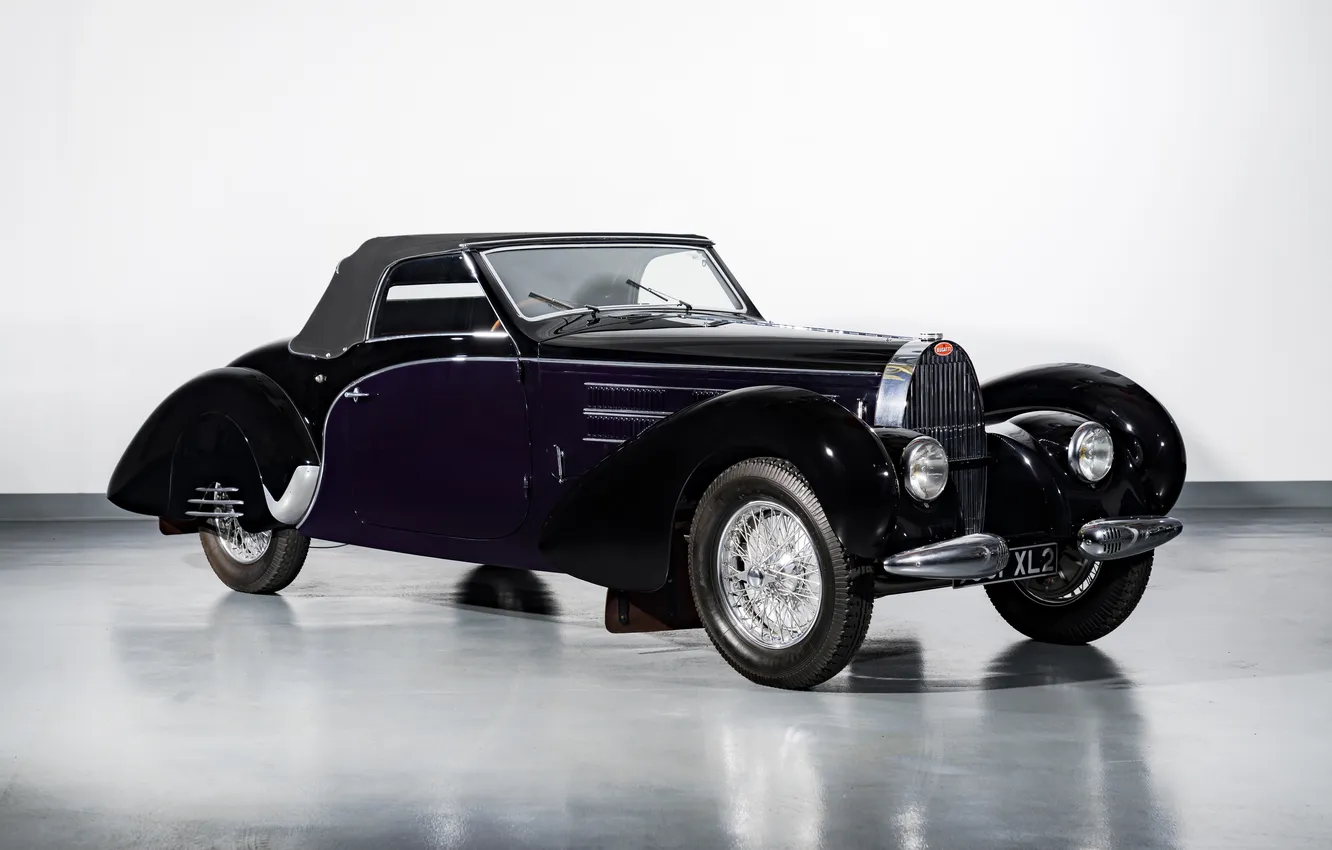 Фото обои Bugatti, ретро автомобили, Cabriolet, 1939, Type 57C, Bugatti Type 57C, Aravis, by Gangloff