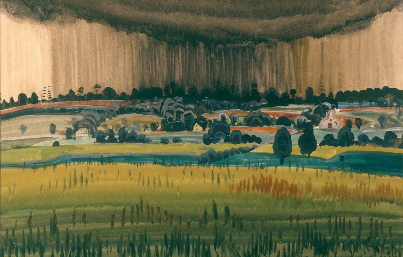 Фото обои 1917, Charles Ephraim Burchfield, Landscape with Rain