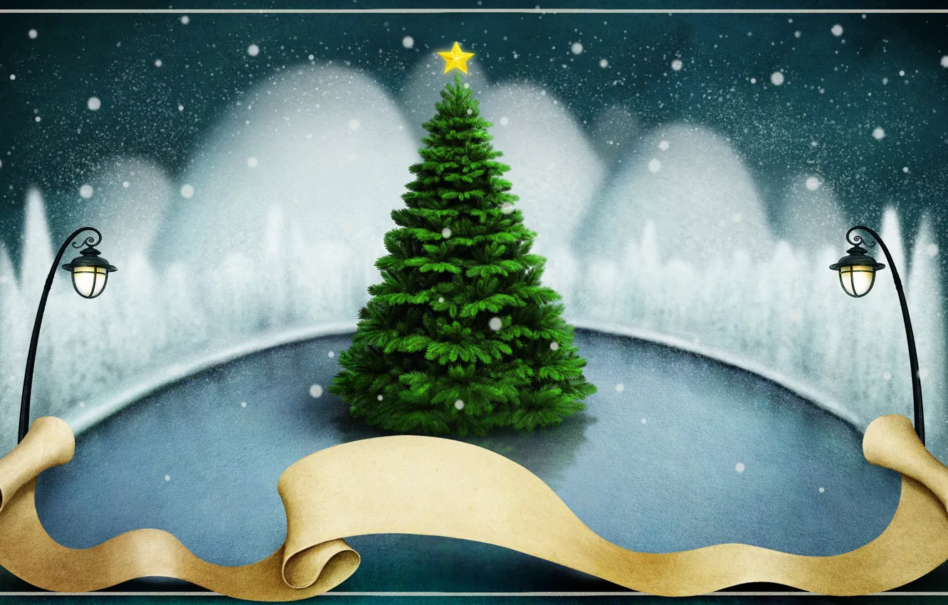Фото обои ель, Новый Год, Рождество, открытка, шаблон, заготовка