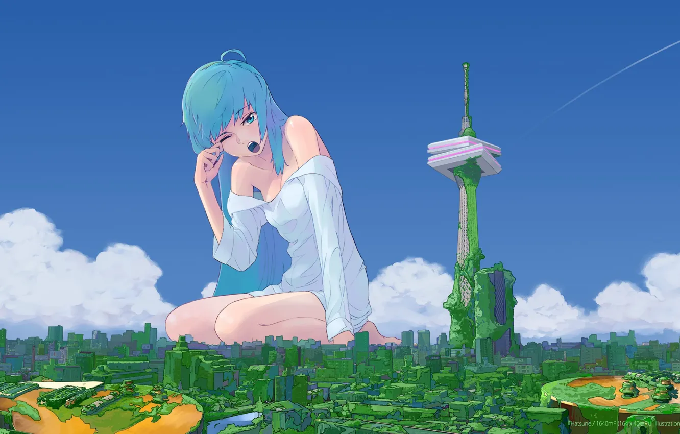 Фото обои девушка, город, руины, vocaloid, hatsune miku