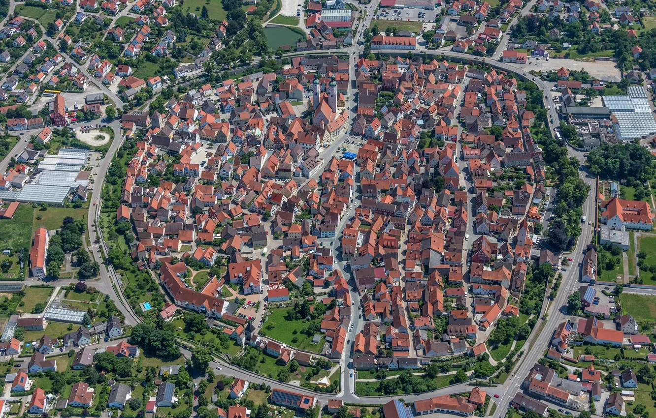 Фото обои крыша, дома, Германия, Бавария, панорама, Вемдинг